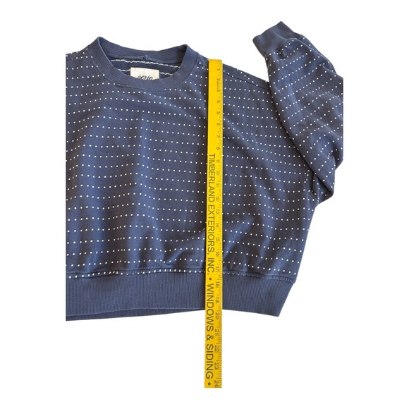 Aerie Take It Easy Crew Cropped Sweatshirt Sweater Embroidered Dots Blue Medium. - Picture 10 of 11